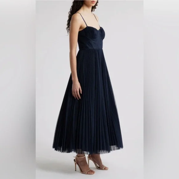 Hutch Pleated Cocktail Dress with Mesh Overlay - Picture 4 of 8